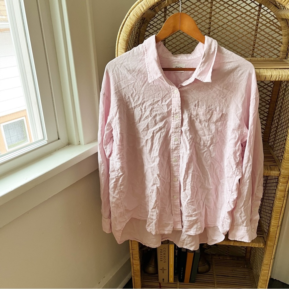 Wilfred Free Linen Relaxed Button Down Pink Shirt Aritzia